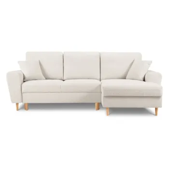 Coltar bej extensibil, cu spatiu de depozitare cu tapiterie din tesatura boucle (cu colt pe partea stanga, cu sezlong) Kyoto - Cosmopolitan Design imagine