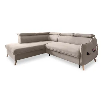 Coltar bej extensibil cu tapiterie din catifea (cu colt pe partea dreapta) Sweet Harmony - Miuform imagine