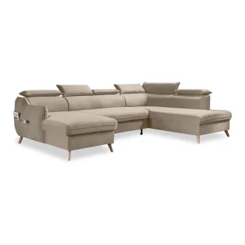 Coltar bej extensibil cu tapiterie din catifea (cu colt pe partea stanga /in forma de 