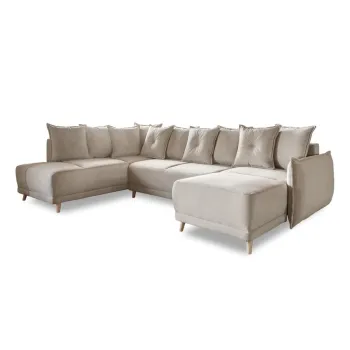 Coltar bej extensibil cu tapiterie din catifea reiata (colt dreapta/in forma de 