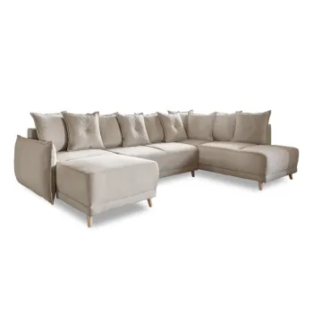 Coltar bej extensibil cu tapiterie din catifea reiata (colt stanga/in forma de 