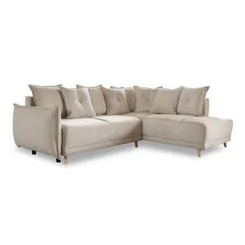 Coltar bej extensibil cu tapiterie din catifea reiata (colt stanga) Lazy Lukka - Miuform imagine