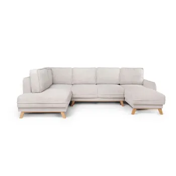 Coltar bej extensibil cu tapiterie din catifea reiata (cu colt pe partea dreapta/in forma de 