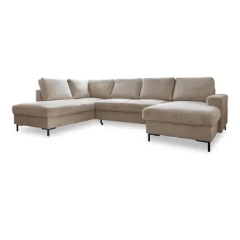 Coltar bej extensibil cu tapiterie din catifea reiata (cu colt pe partea dreapta) Lofty Lilly - Miuform imagine