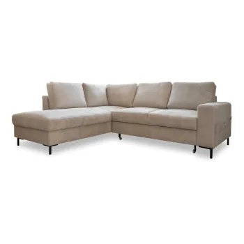 Coltar bej extensibil cu tapiterie din catifea reiata (cu colt pe partea dreapta) Lofty Lilly - Miuform imagine