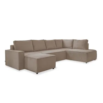 Coltar bej extensibil cu tapiterie din catifea reiata (cu colt pe partea stanga /in forma de 