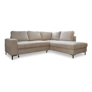 Coltar bej extensibil cu tapiterie din catifea reiata (cu colt pe partea stanga ) Lofty Lilly - Miuform imagine