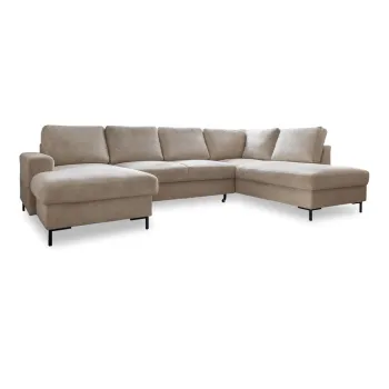 Coltar bej extensibil cu tapiterie din catifea reiata (cu colt pe partea stanga ) Lofty Lilly - Miuform imagine