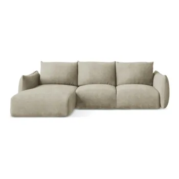 Coltar bej extensibil cu tapiterie din chenille (cu colt pe partea dreapta/cu sezlong) Leila - Makamii imagine