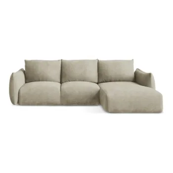 Coltar bej extensibil cu tapiterie din chenille (cu colt pe partea stanga/cu sezlong) Leila - Makamii imagine