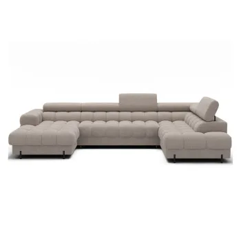 Coltar bej extensibil cu tapiterie din tesatura boucle (cu colt pe partea stanga/in forma de 