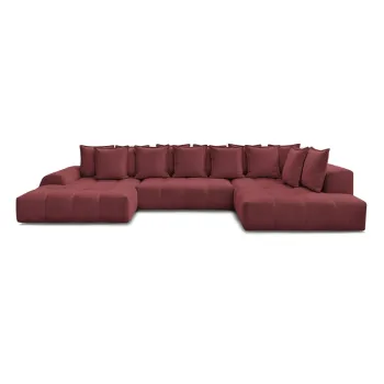 Coltar burgundy extensibil/cu spatiu de depozitare cu tapiterie din chenille (cu colt pe partea stanga/in forma de 