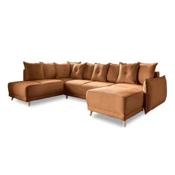 Coltar caramiziu extensibil cu tapiterie din catifea reiata (colt dreapta/in forma de 