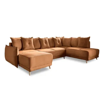 Coltar caramiziu extensibil cu tapiterie din catifea reiata (colt stanga/in forma de 