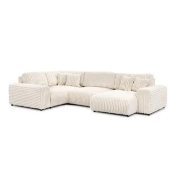 Coltar crem cu tapiterie din catifea reiata (cu colt pe partea dreapta/in forma de 