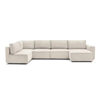 Coltar crem cu tapiterie din catifea reiata (cu colt pe partea dreapta/in forma de 