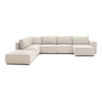 Coltar crem cu tapiterie din catifea reiata (cu colt pe partea dreapta/in forma de 