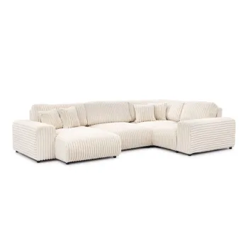 Coltar crem cu tapiterie din catifea reiata (cu colt pe partea stanga/in forma de 