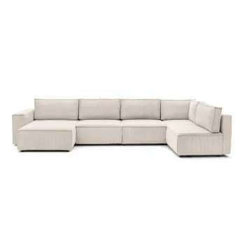 Coltar crem cu tapiterie din catifea reiata (cu colt pe partea stanga /in forma de 