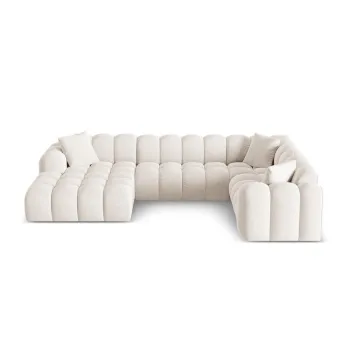 Coltar crem cu tapiterie din chenille (cu colt pe partea stanga/in forma de 