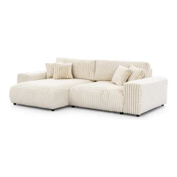 Coltar crem extensibil, cu spatiu de depozitare, cu tapiterie din catifea reiata (cu colt pe partea dreapta) Justin - Ropez imagine