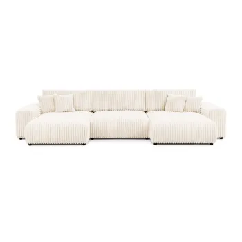 Coltar crem extensibil/cu spatiu de depozitare cu tapiterie din catifea reiata (in forma de 