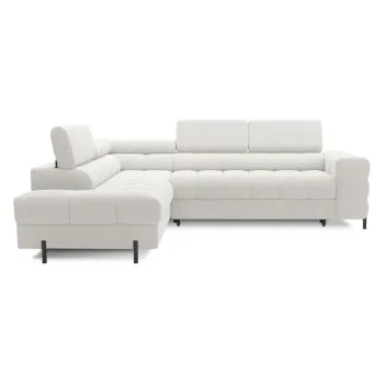 Coltar crem extensibil/cu spatiu de depozitare cu tapiterie din chenille (cu colt pe partea dreapta/in forma de 