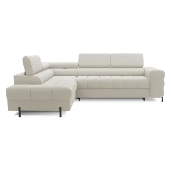 Coltar crem extensibil/cu spatiu de depozitare cu tapiterie din tesatura boucle (cu colt pe partea dreapta/in forma de 