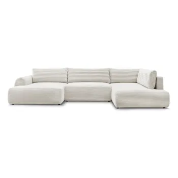 Coltar crem extensibil cu tapiterie din catifea reiata (cu colt pe partea dreapta/in forma de 