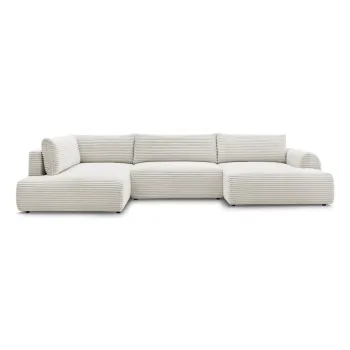 Coltar crem extensibil cu tapiterie din catifea reiata (cu colt pe partea stanga /in forma de 