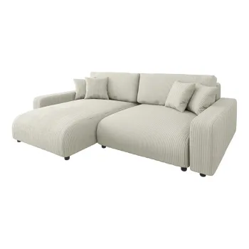 Coltar crem extensibil cu tapiterie din catifea reiata (cu colt variabil) Sara - Ropez imagine