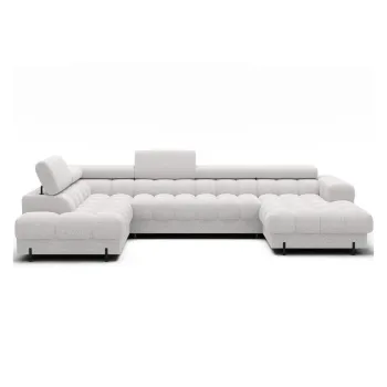 Coltar crem extensibil cu tapiterie din tesatura boucle (cu colt pe partea dreapta/in forma de 