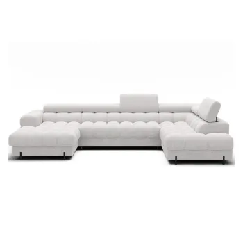 Coltar crem extensibil cu tapiterie din tesatura boucle (cu colt pe partea stanga/in forma de 