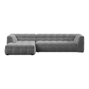 Coltar cu tapiterie din catifea si sezlong pe partea dreapta Windsor & Co Sofas Vesta, gri imagine