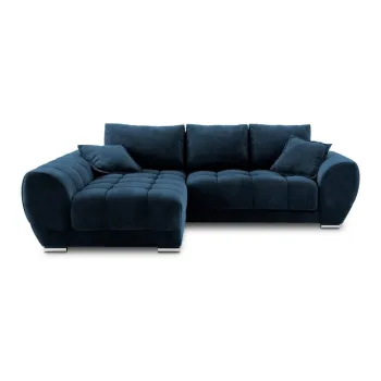 Coltar extensibil cu tapiterie de catifea si sezlong pe partea dreapta Windsor & Co Sofas Nuage, albastru imagine