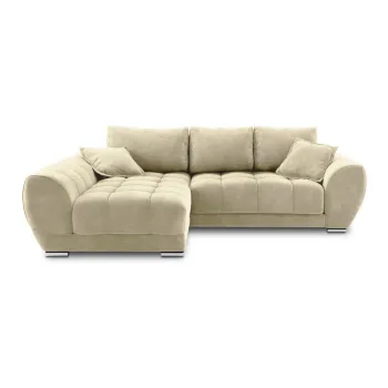 Coltar extensibil cu tapiterie de catifea si sezlong pe partea dreapta Windsor & Co Sofas Nuage, bej imagine