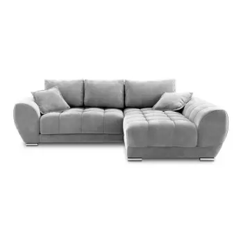 Coltar extensibil cu tapiterie de catifea si sezlong pe partea dreapta Windsor & Co Sofas Nuage, gri deschis imagine