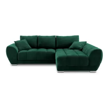 Coltar extensibil cu tapiterie de catifea si sezlong pe partea dreapta Windsor & Co Sofas Nuage, verde smarald imagine