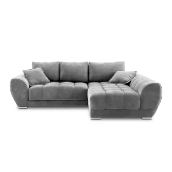 Coltar extensibil cu tapiterie de catifea si sezlong pe partea stanga Windsor & Co Sofas Nuage, gri imagine