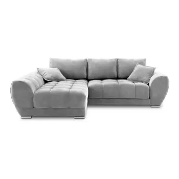 Coltar extensibil cu tapiterie de catifea si sezlong pe partea stanga Windsor & Co Sofas Nuage, gri deschis imagine