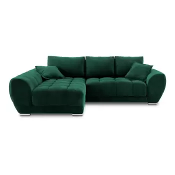 Coltar extensibil cu tapiterie de catifea si sezlong pe partea stanga Windsor & Co Sofas Nuage, verde smarald imagine
