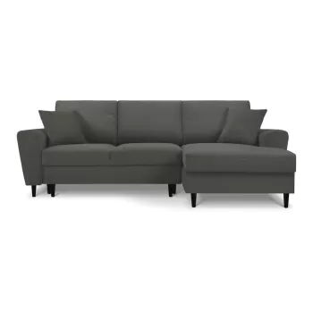 Coltar extensibil cu tapiterie reiata si sezlong pe partea stanga Micadoni Home Moghan, gri inchis imagine