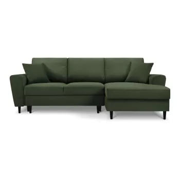 Coltar extensibil cu tapiterie reiata si sezlong pe partea stanga Micadoni Home Moghan, verde imagine