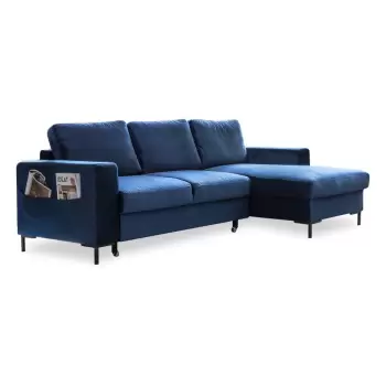 Coltar extensibil din catifea cu sezlong pe partea dreapta Miuform Lofty Lilly, albastru marin imagine