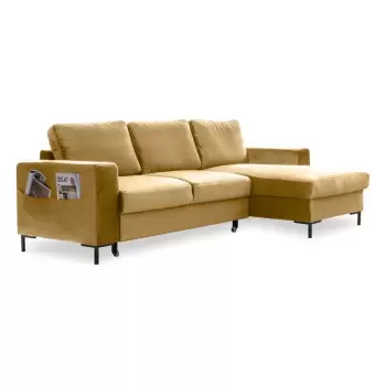 Coltar extensibil din catifea cu sezlong pe partea dreapta Miuform Lofty Lilly, galben mustar imagine