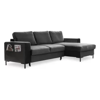 Coltar extensibil din catifea cu sezlong pe partea dreapta Miuform Lofty Lilly, gri inchis imagine