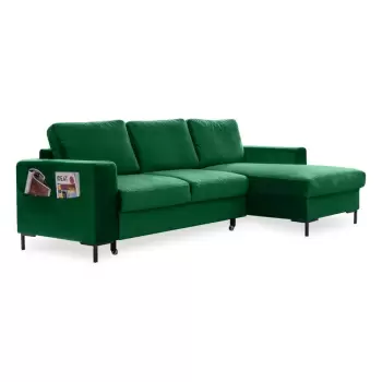 Coltar extensibil din catifea cu sezlong pe partea dreapta Miuform Lofty Lilly, verde imagine