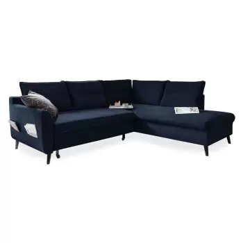 Coltar extensibil din catifea cu sezlong pe partea dreapta Miuform Stylish Stan L, albastru deschis imagine