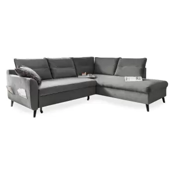 Coltar extensibil din catifea cu sezlong pe partea dreapta Miuform Stylish Stan L, gri deschis imagine