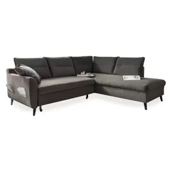 Coltar extensibil din catifea cu sezlong pe partea dreapta Miuform Stylish Stan L, gri inchis imagine